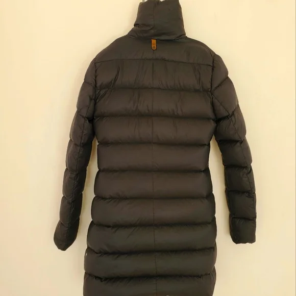 Mackage Yara Lightweight Black Down Puffer Coat, Leather Trim